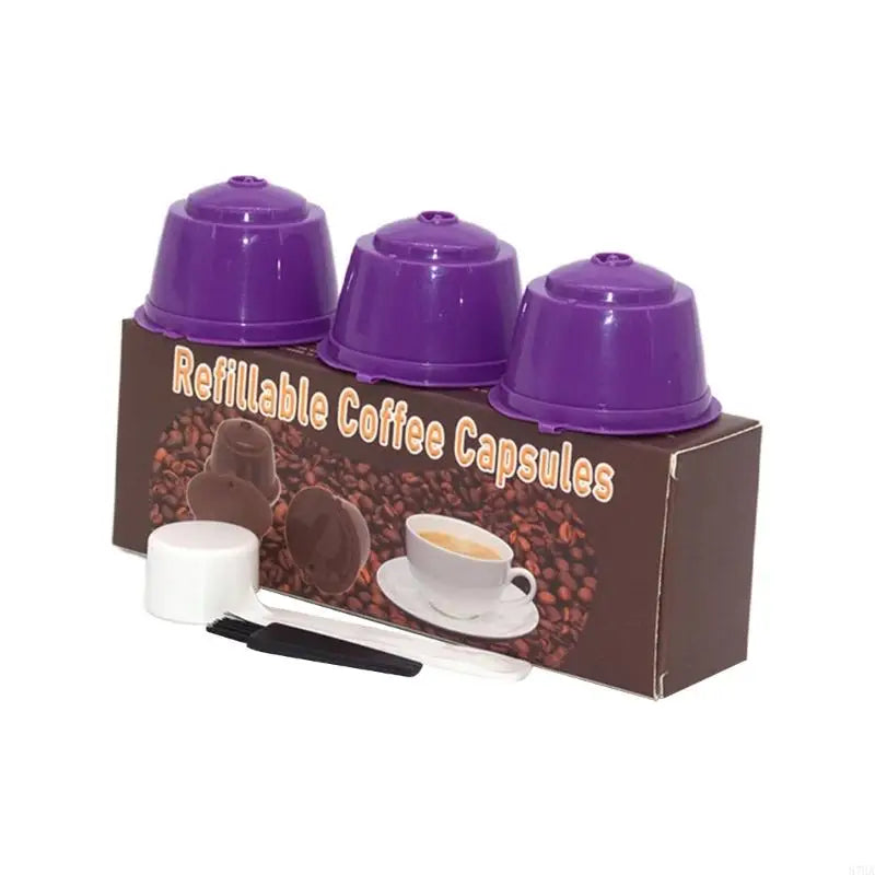 Coffee Pods Filters Set of 3 Reusable Including Cleaning Brush and Spoon Optional Color for Coffee Enthusiasts Present 87HA