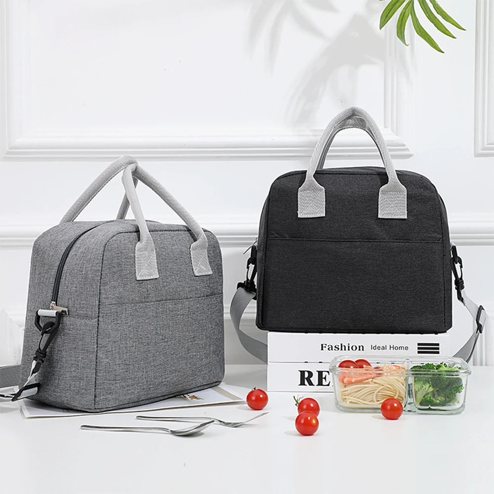 Portable Lunch Bag with Shoulder Strap Handle Cooler Bag Canvas Thermal Food Container for Work Student Picnic Insulated Box