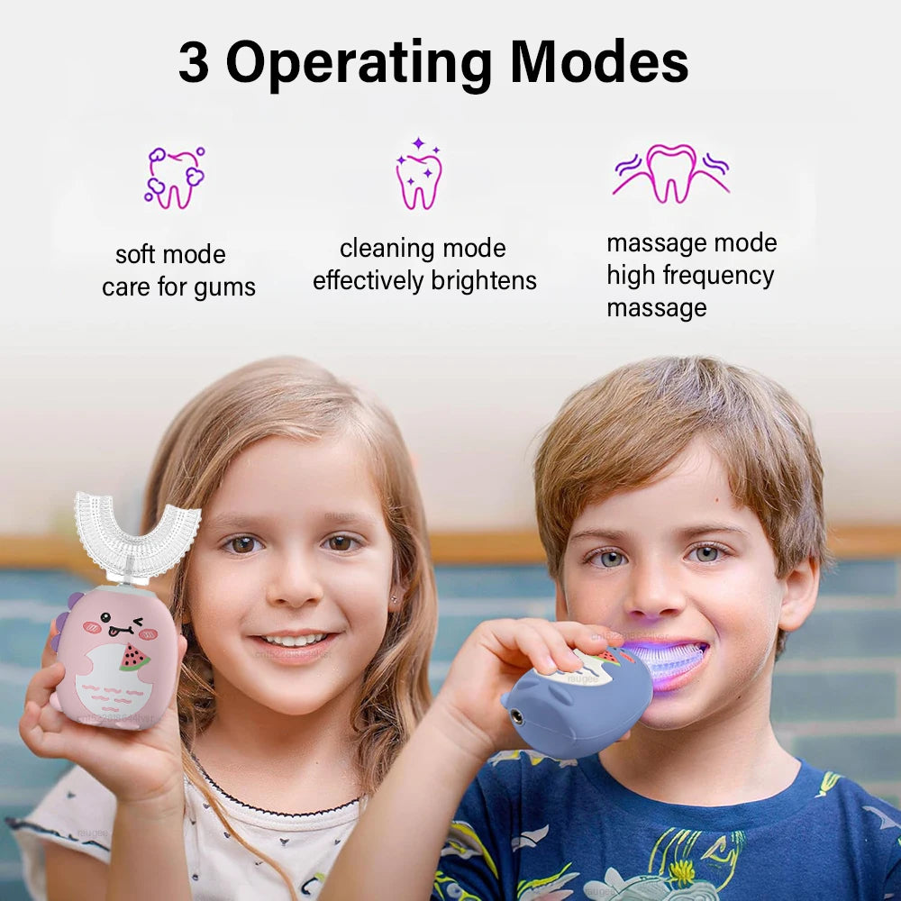 Children's U-Shaped Electric Toothbrush – 360° Auto Cleaning, Blue Light, IPX7, Rechargeable