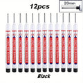 12 Long Nib Markers - Multi-Purpose Red and Black 20mm Deep Hole Markers for Woodworking, DIY Projects and Bathroom Decor
