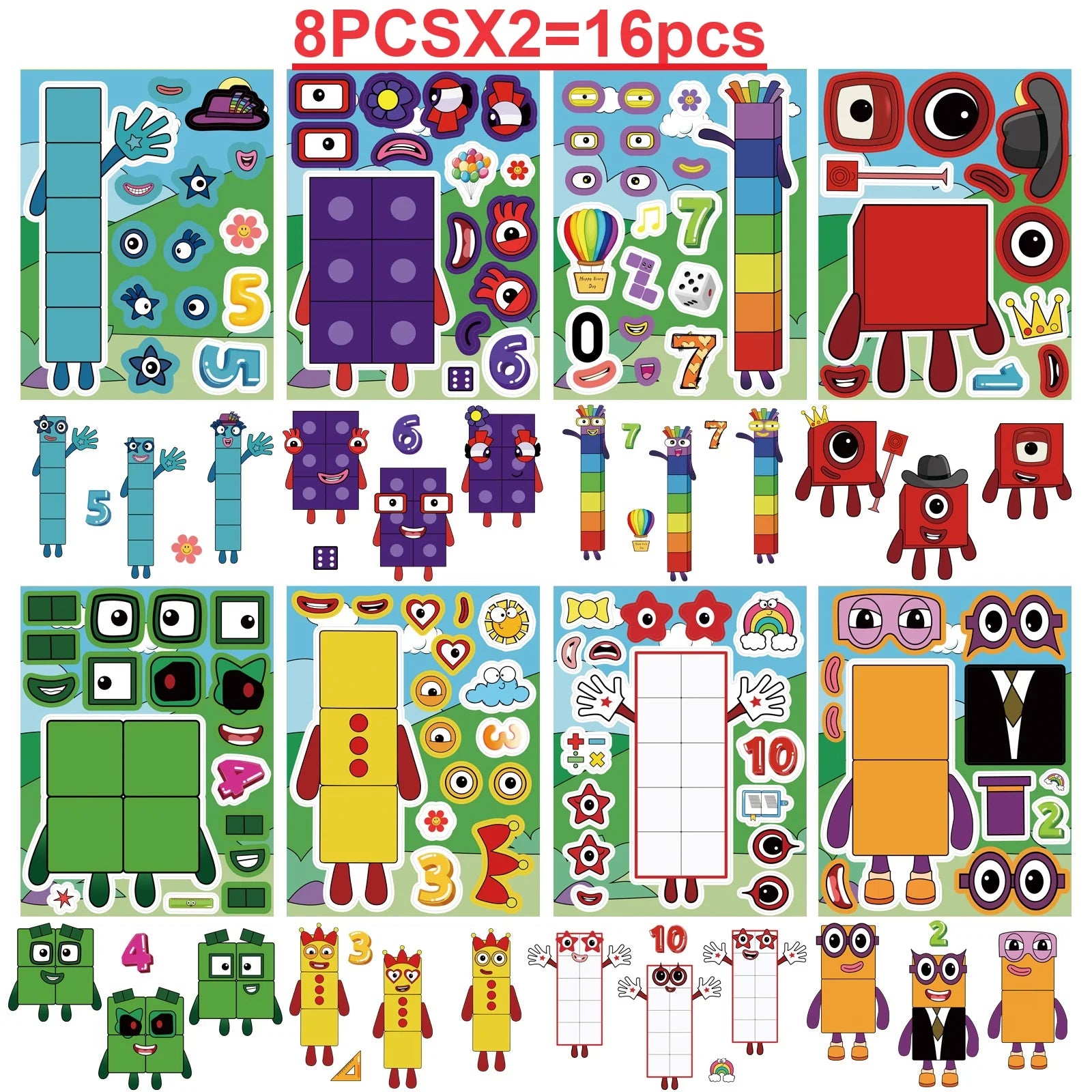 8/16/24 SHEETS Digital Building Cute Puzzle Stickers Cartoon Building Stationery Decor DIY Face Stickers