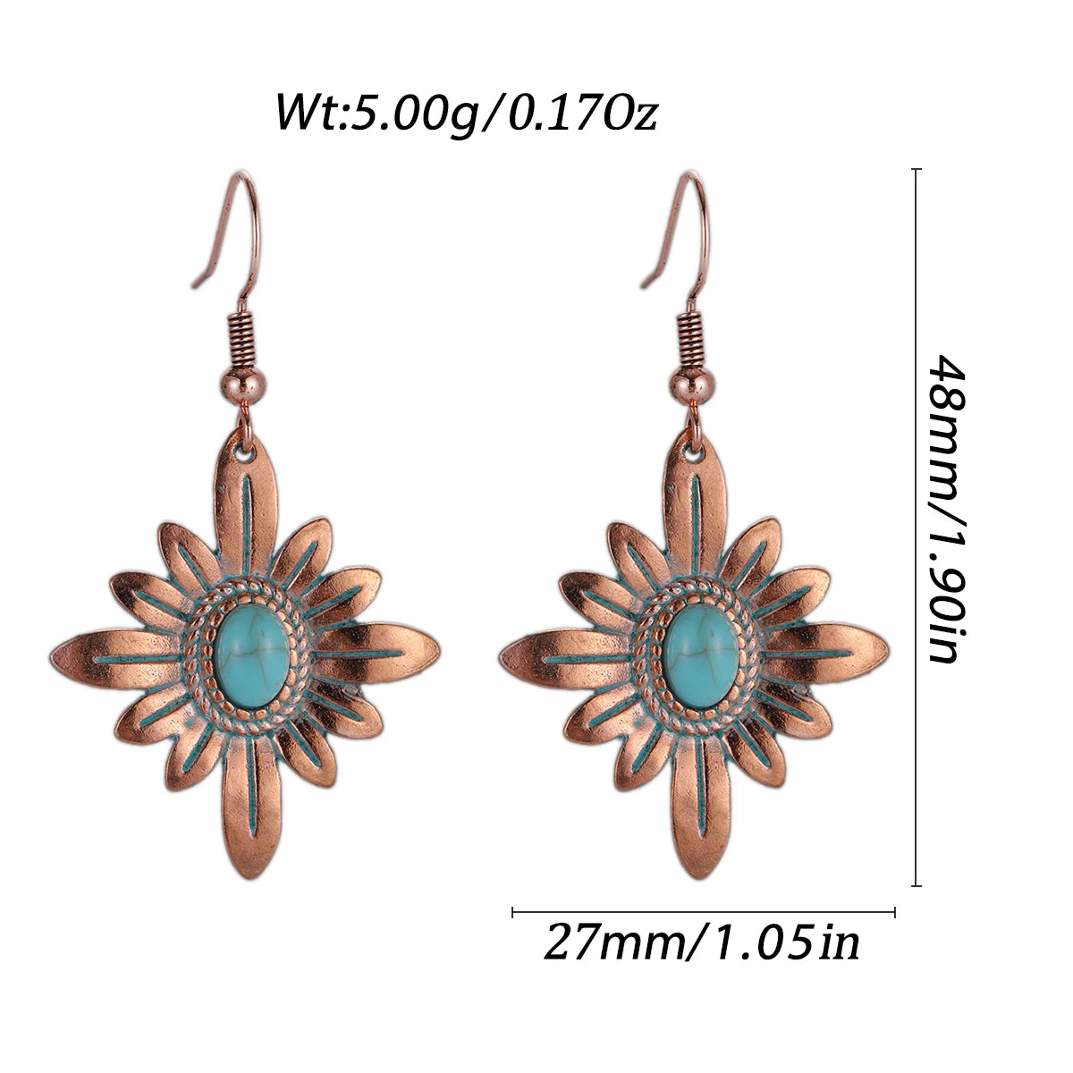 Antique New Blue Stone Turquoise Earring for Women Boho Fashion Bronze Geometric Water Drop Flower Dangle Earrings Jhumka