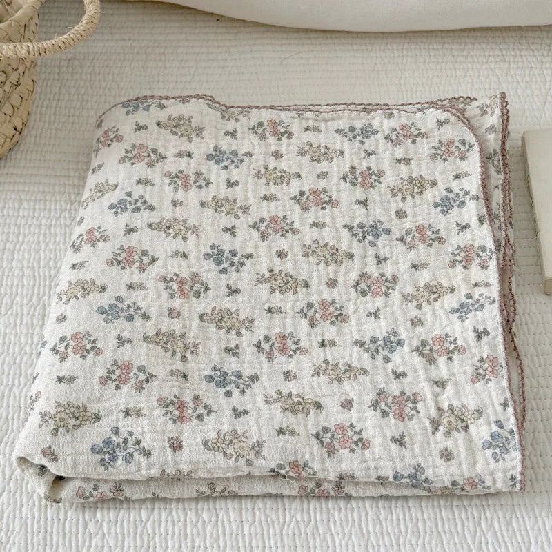 2Layer Blanket for Newborn Baby Floral Cotton Muslin Swaddle Thin Baby Summer Blanket Infant Toddler Baby Bath Towel100X100CM