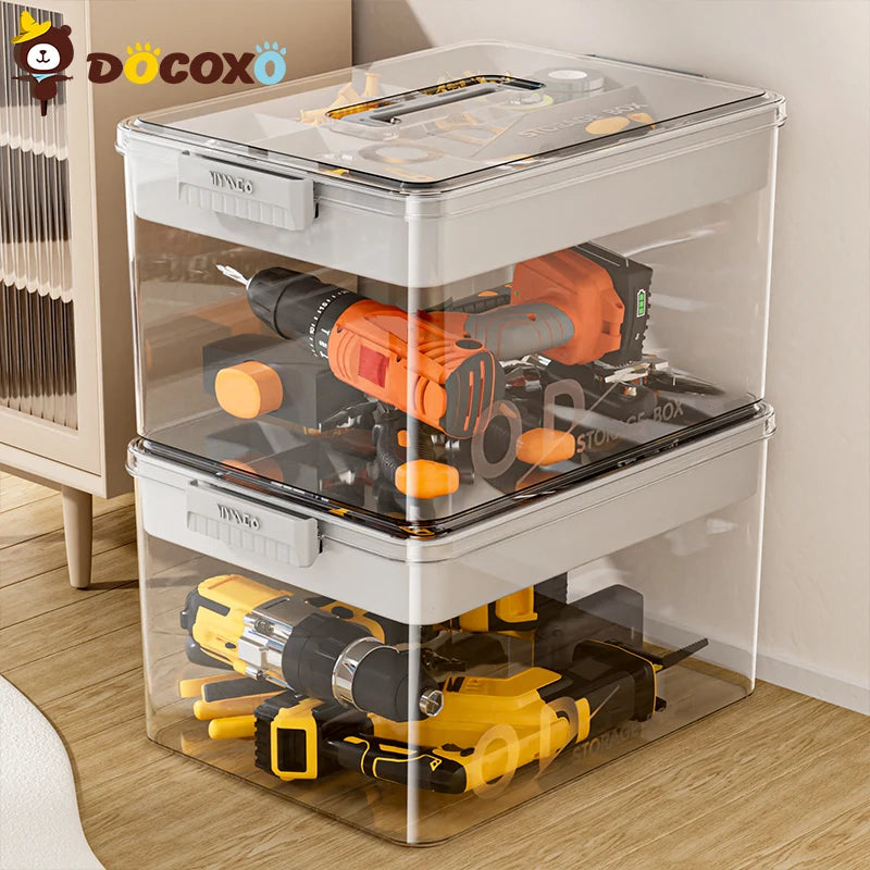 Tool Storage Box, Large Capacity Organizer Case with Removable Dividers, Portable Heavy Duty Plastic Toolbox for Hardware, Works