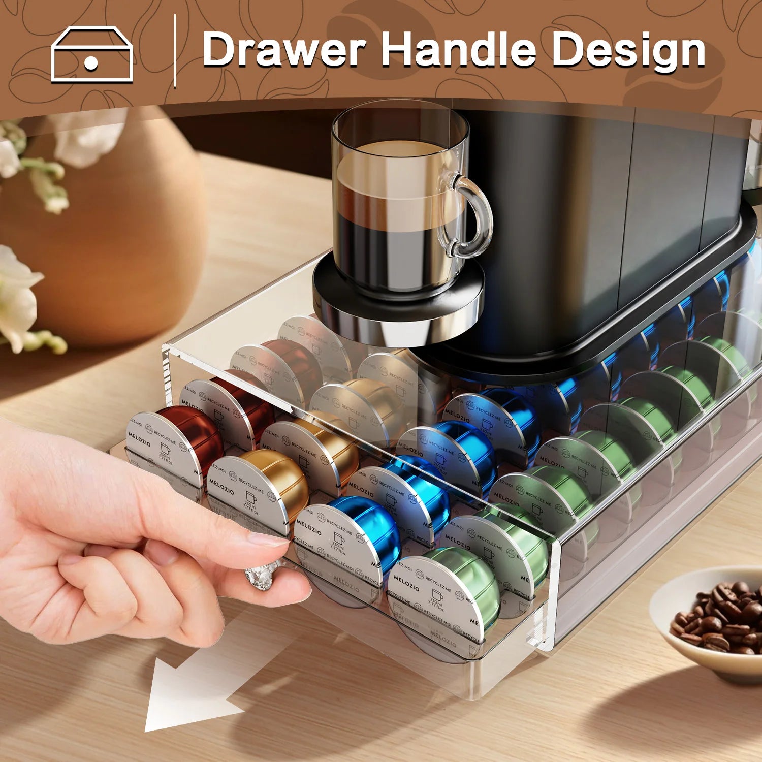 Coffee Pods Holder Acrylic Drawer Compatible with Nespresso Vertuo Capsules 40 Pods Storage Organizer Plastic Material Drawer
