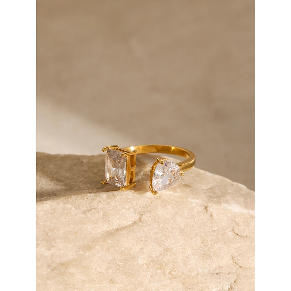 Uworld Waterproof Fashion Stainless Steel Cubic Zirconia Adjustable Open Ring Gold Color Unique Bling Charm Jewelry кольцо женск