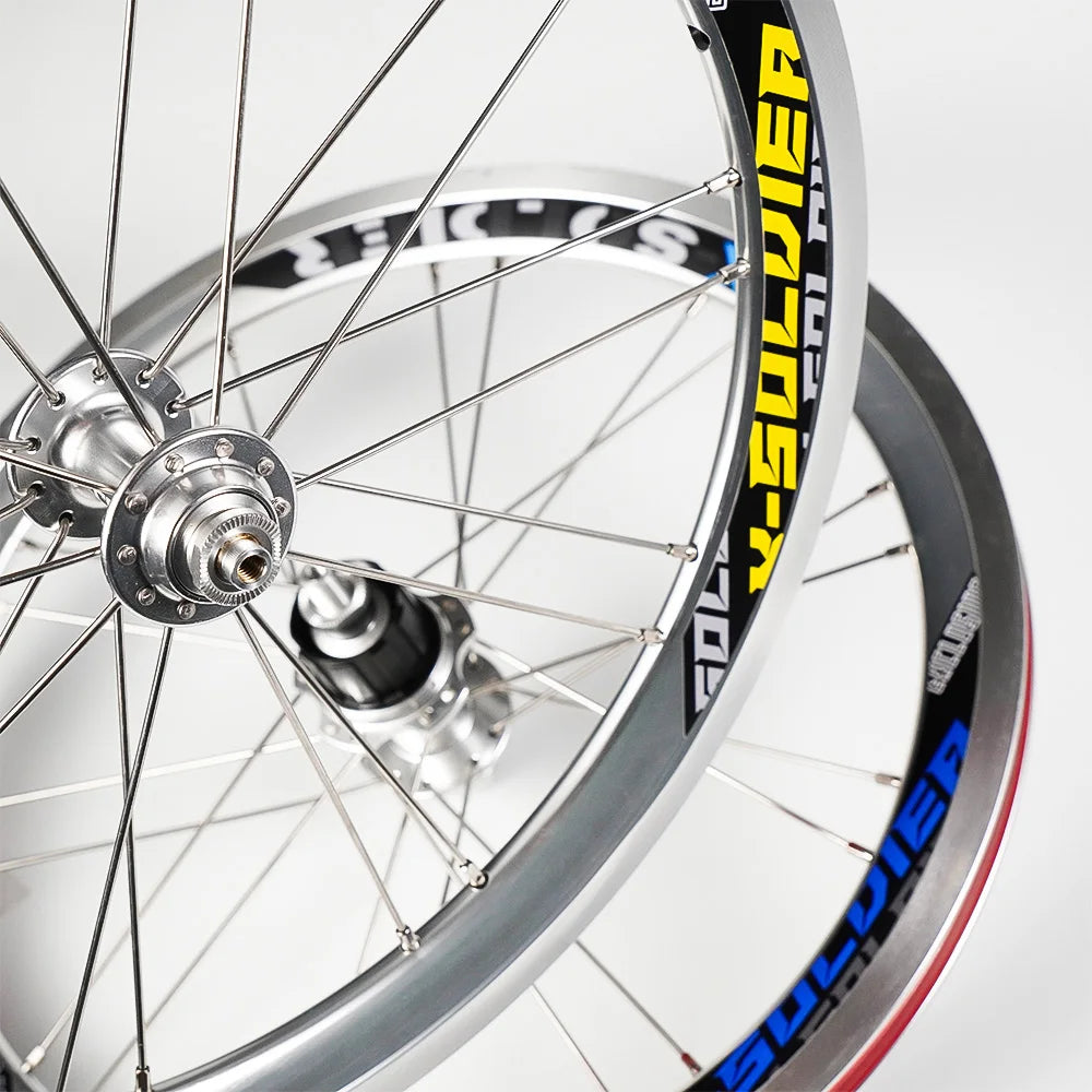 CNC Bicycle Wheelset For Brompton Bike V Brake Wheels, 16" 349 Front 74mm Rear 112mm, Compatible With SHIMANO/SRAM 9/10/11 Speed