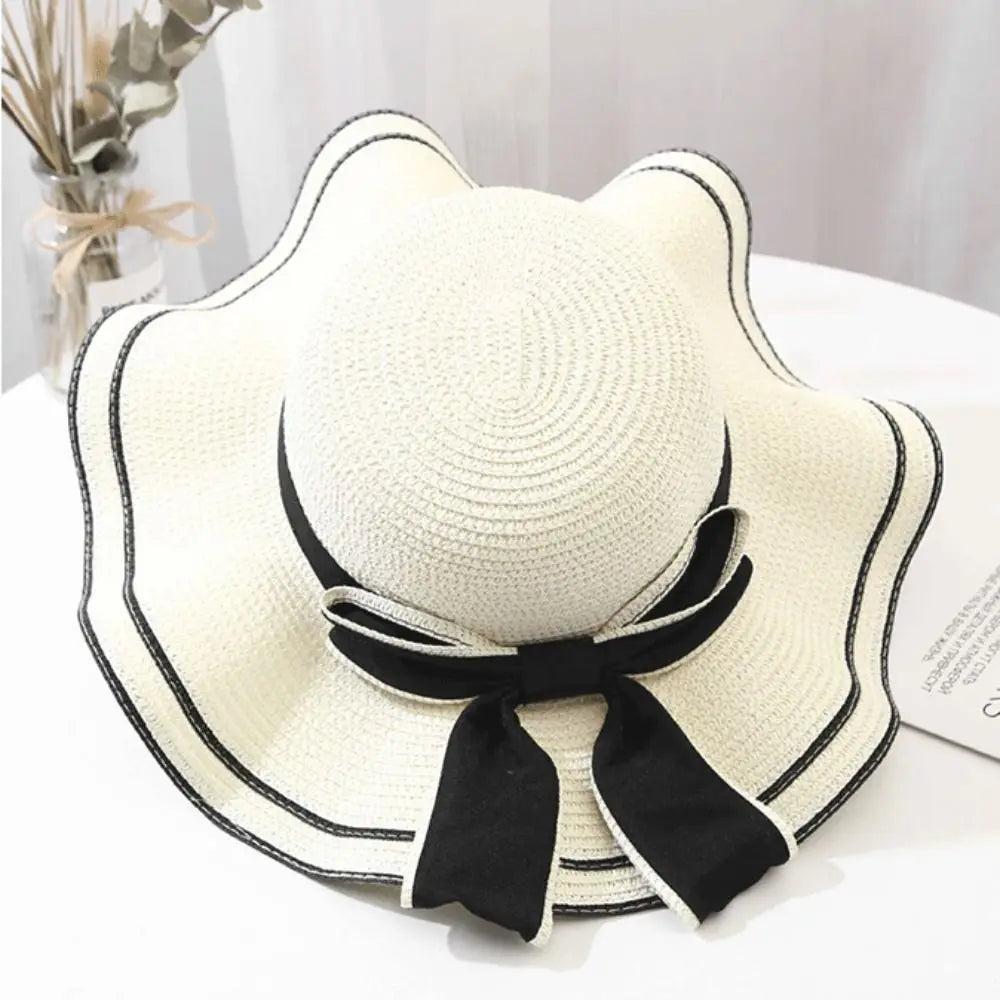 2024 Summer Hats For Women Sun Hat Beach Ladies Fashion Flat Bowknot Panama Lady Casual Sun Hats For Women Straw Hat