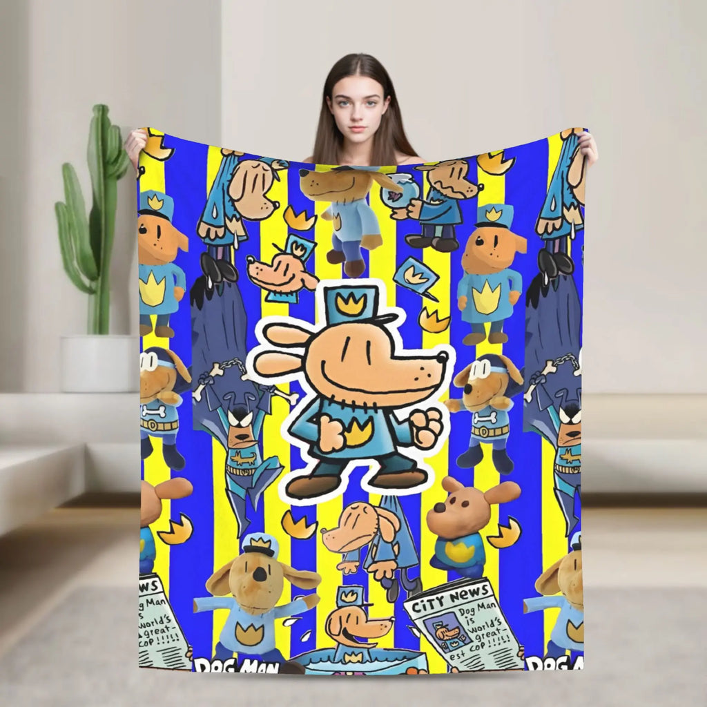Dog Man Dogman Movie Comic Blanket Cartoon Flannel Vintage Warm Throw Blanket for Coverlet Spring/Autumn