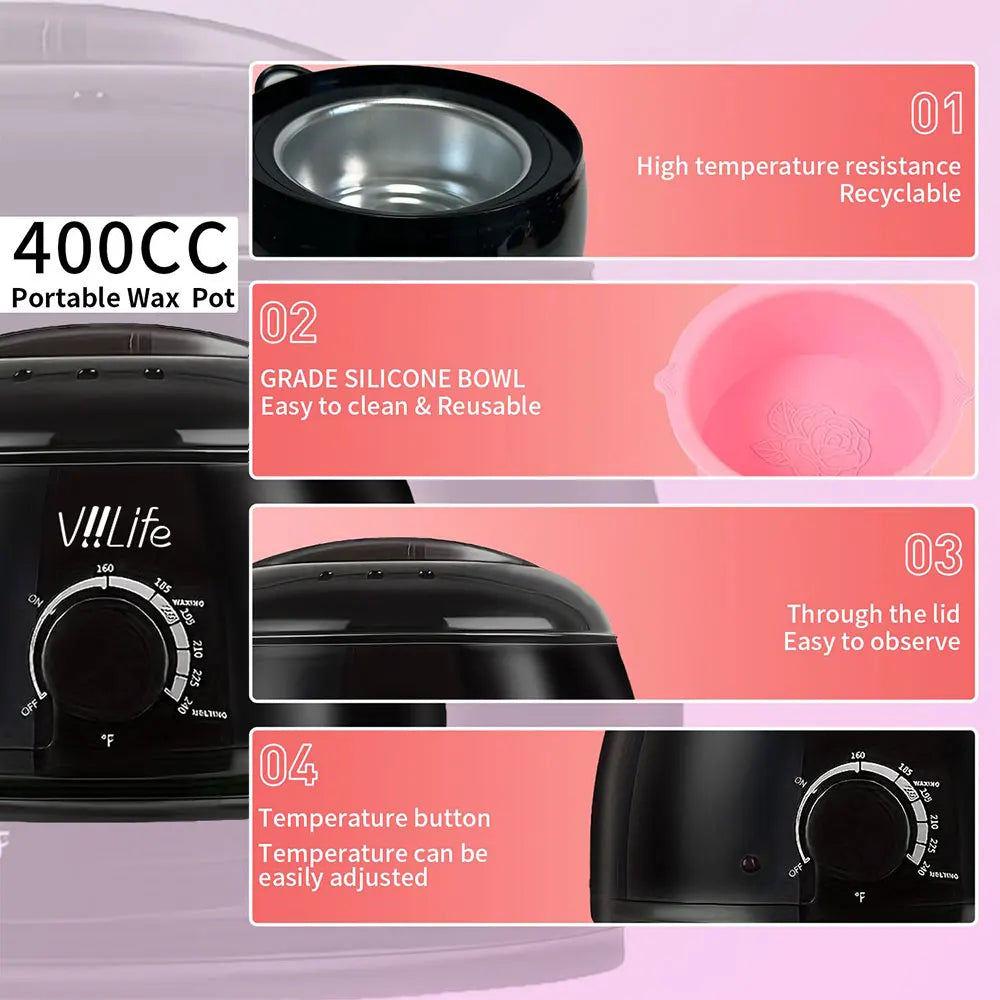 Hot Wax Machine Kit – Wax Warmer, Wax Beans & Depilatory Epilator Set for Hair Removal