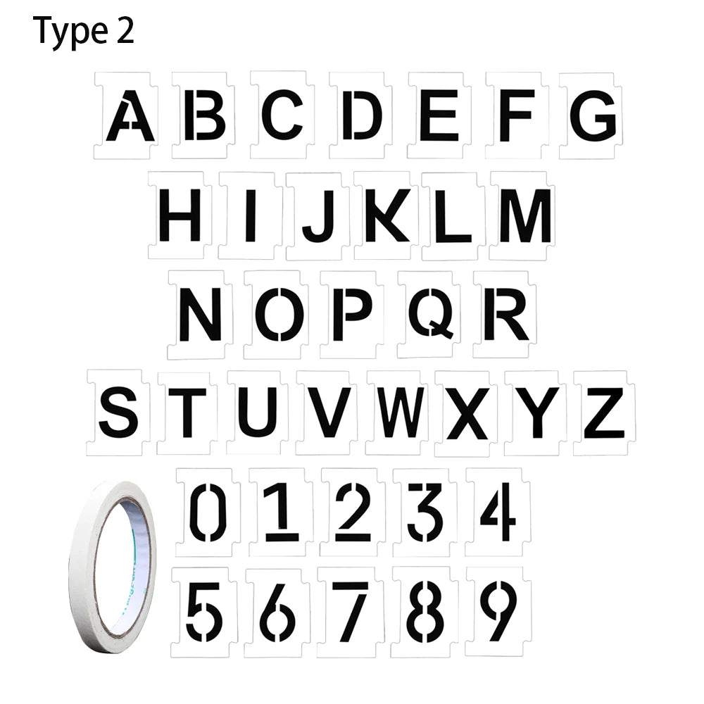 Decoration DIY Plastic Mailbox Address 26 Letters 0-9 Numbers Reusable Stencil Kit