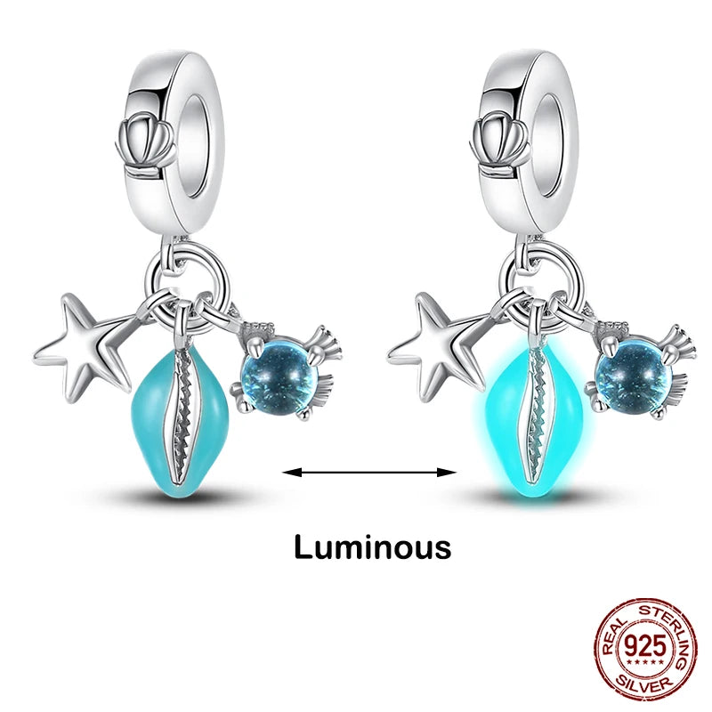 Hot Sale 925 Silver Glow in the dark Firefly Honeybee Star Charms Beads Fit Qikaola 925 Original Bracelets Fine DIY Jewelry Gift