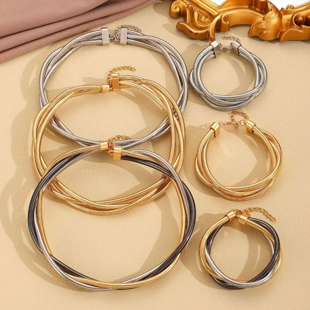 New Punk Style Gold Color Multilayer Wrap Necklace for Women Fashion Simple Design, Trendy Holiday Party Jewelry Accessories