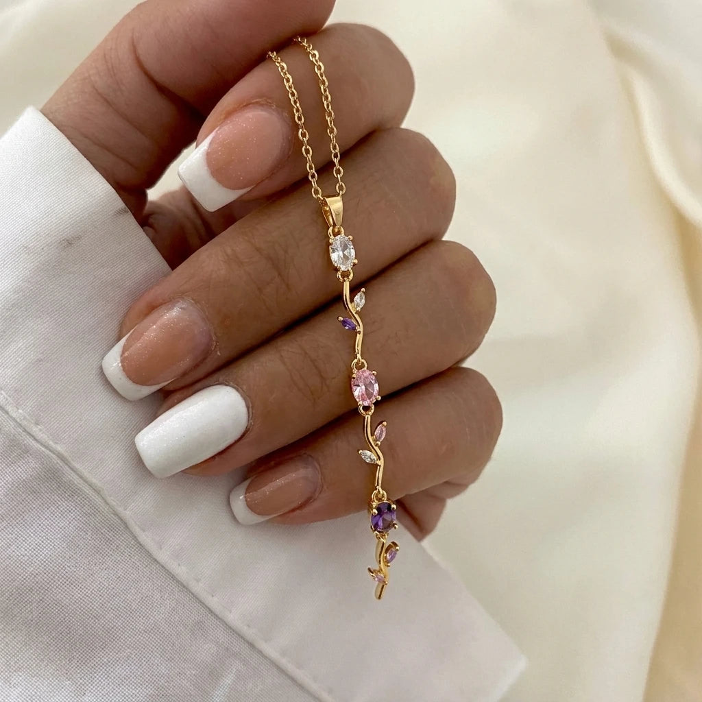 Minimalist Gold Color Tone Vine Lariat Necklace for Women Multicolor Crystal Long Pendant Chain Daily Party Gift Accessories