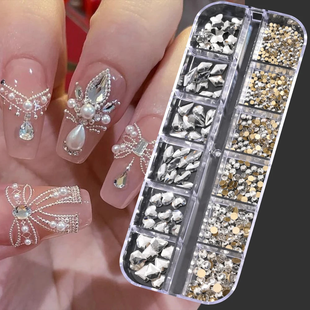 Nail Art Rhinestones Kit 2400pcs Nail Gems Ab Flatback Rhinestones Gems Stones with Storage Organizer for Design Bright Holiday