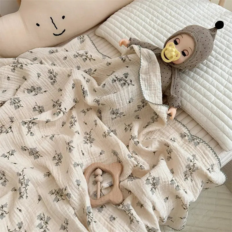 2Layer Blanket for Newborn Baby Floral Cotton Muslin Swaddle Thin Baby Summer Blanket Infant Toddler Baby Bath Towel100X100CM