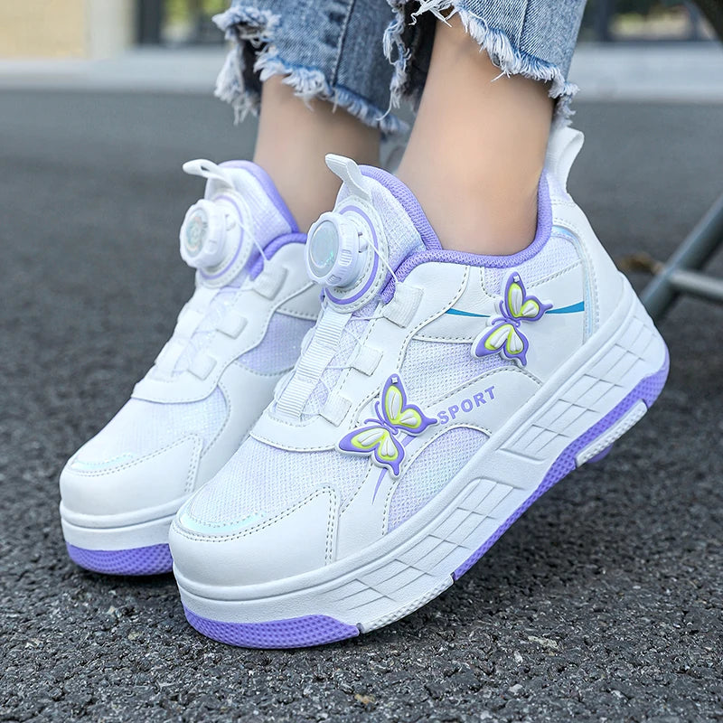 Roller Skates Girl 4 Wheels Sneakers Kid Fashion Casual Sport Quad Skates Children Skating Shoes
