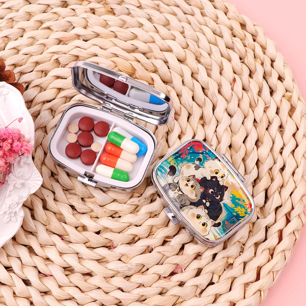 Black Cat Pill Boxes Cartoon Animal Sealed Subpackage Case Portable Travel Jewelry Box Mini Organizer Storage Medicine Case
