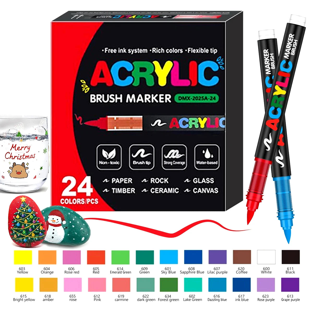High Quality Acrylic Paint Pens Markers Set Brush Tip Paint Marker For Rock Painting Wood Canvas Stone Christmas Gift DIY Crafts