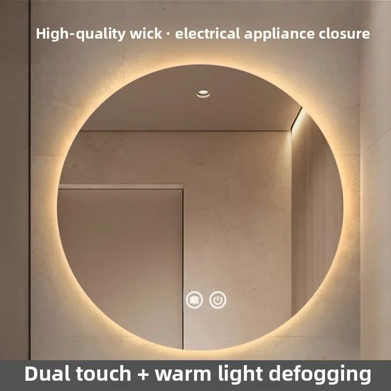Mirror Round Mirror Wall-mounted Smart Bathroom Mirror LED Touch Screen High Definition Anti-fog Luminous Wall-mounted