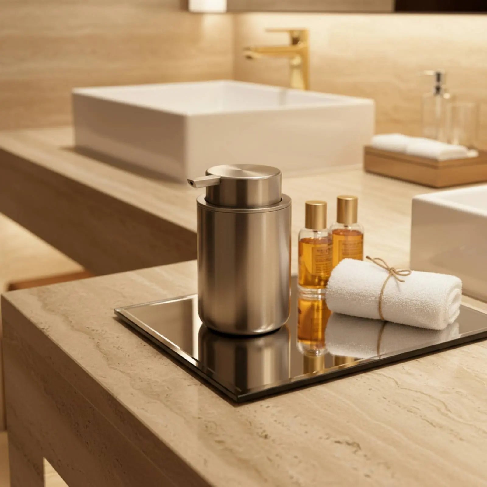 Stainless Steel Soap Dispenser Refillable Stainless Steel Soap Pump Bathroom Pump Bottle Elegant Design Home Accessory for Sink