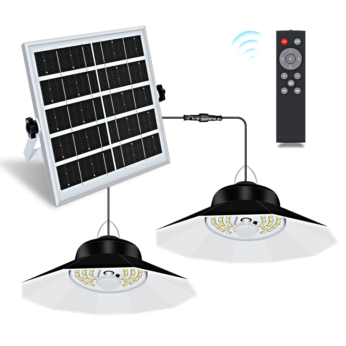 Solar Light Outdoor Indoor with 3 Color 4 Brightness Modes Work Day and Night Solar Powered Pendant Lights for Shed Garage Yard