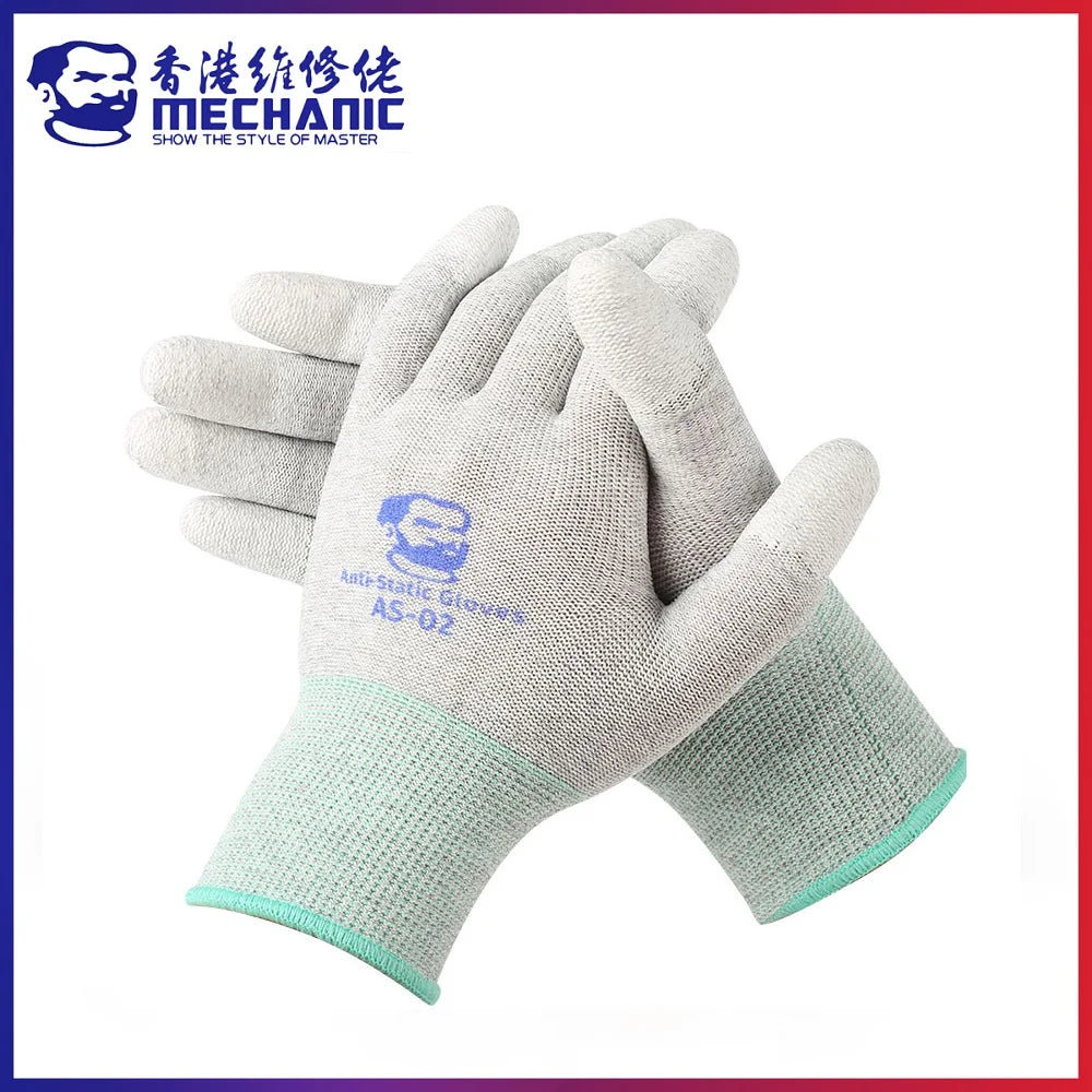 MECHANIC AS02 Carbon Fiber Anti-static Gloves Elasticity Non-Slip PU Coating Layer Protective Glove Electronic Repair Hand Tools