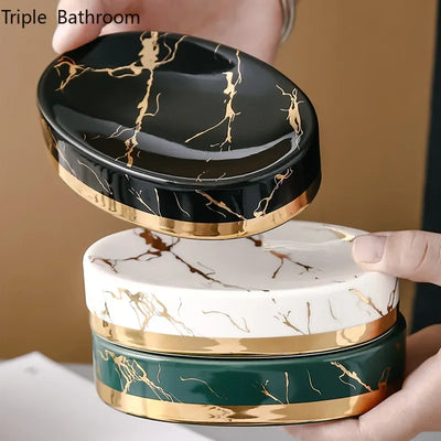 Marble-Stripe Ceramic Soap Dish — Hotel Style