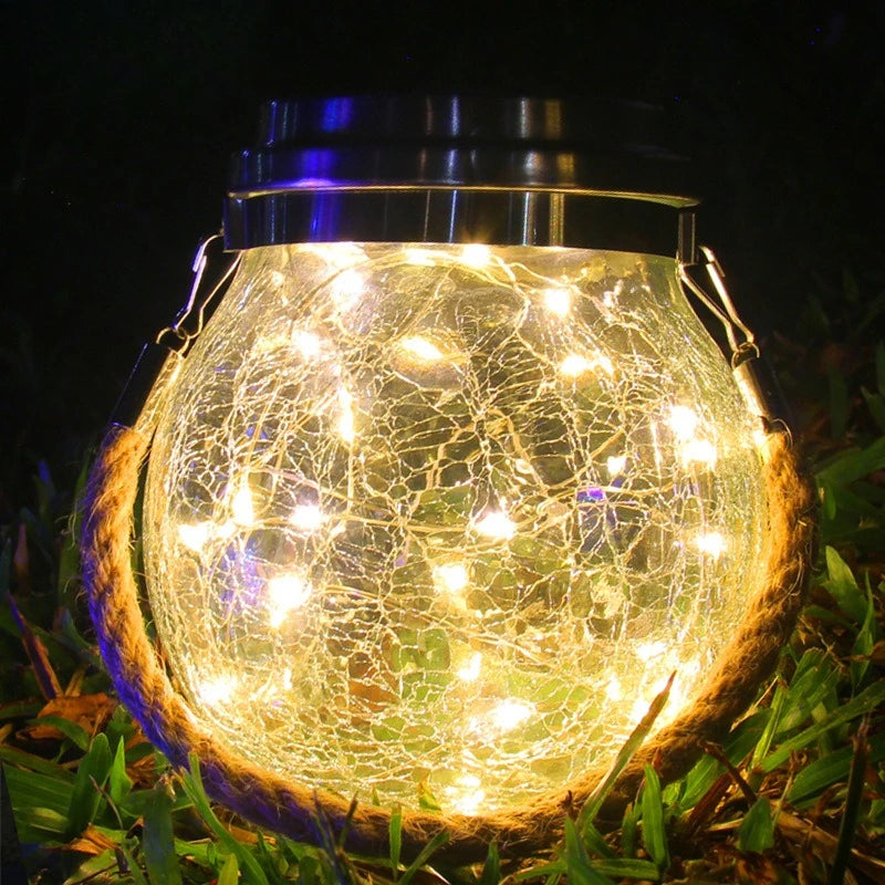Solar Outdoor Lights Set: Garden Crack/Hanging Bottle Lights Xmas Mason Decor