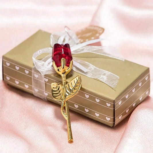 Glass Rose Mini Crystal Flower Artificial Flowers,Mini Crystal Gift Box Decoration Red Rose Flower Artificial Flowers Party Gift For Women, Glass Rose Mini Crystal Flower Artificial Flowers Wedding Party Gift Room Ornament Of