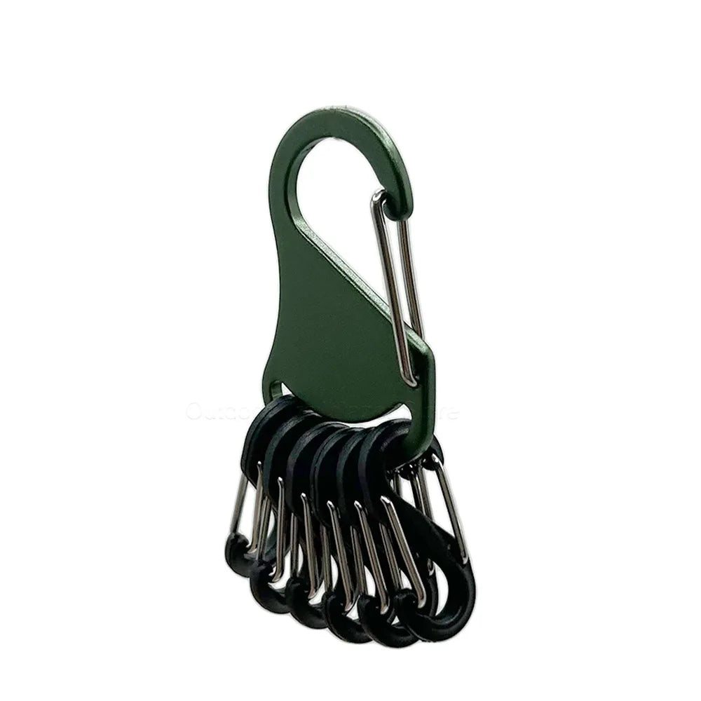 Tactical Aluminum Alloy Chem Light Holders Carabiner Clip with 6 S-Biners Glow Sticks Key Storage Buckle for Outdoor Camping