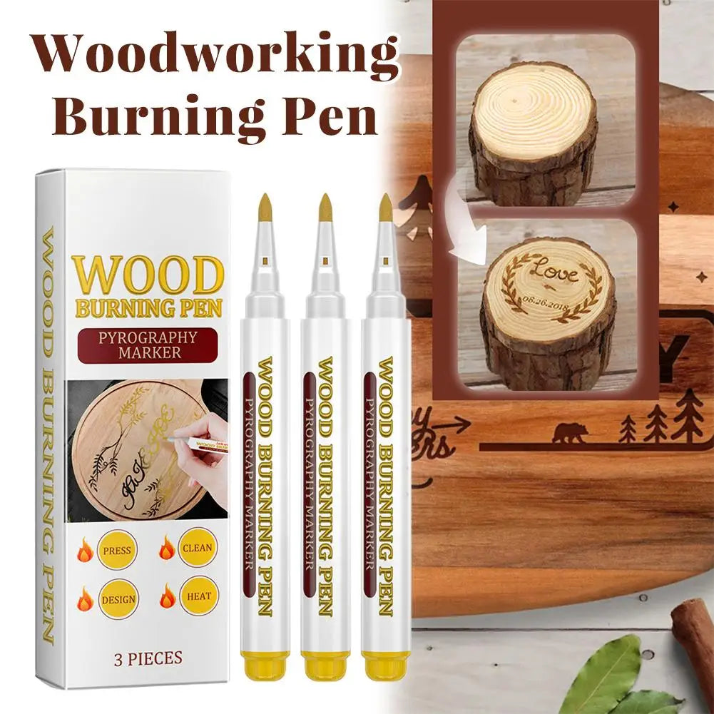 3pcs Wood Burning Pen Scorch Creative Chemical Wood Burned Marker Pyrography Pens for DIY Art Fine Tip Woodworking Marker