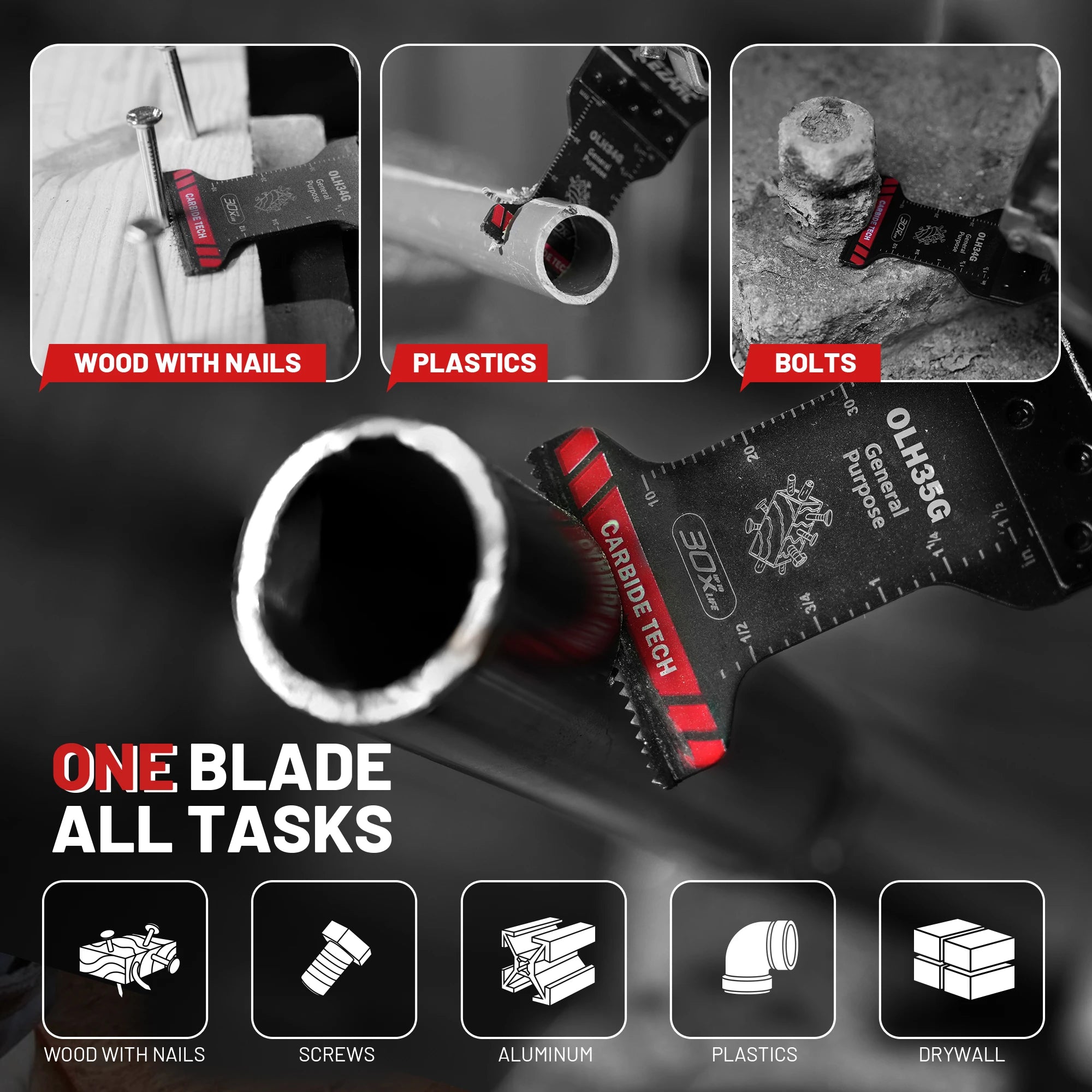 EZARC General Purpose Multitool Blades 3PC Carbide Oscillating Saw Blades Quick Release for Metal Nails Wood Plaster Drywall PVC