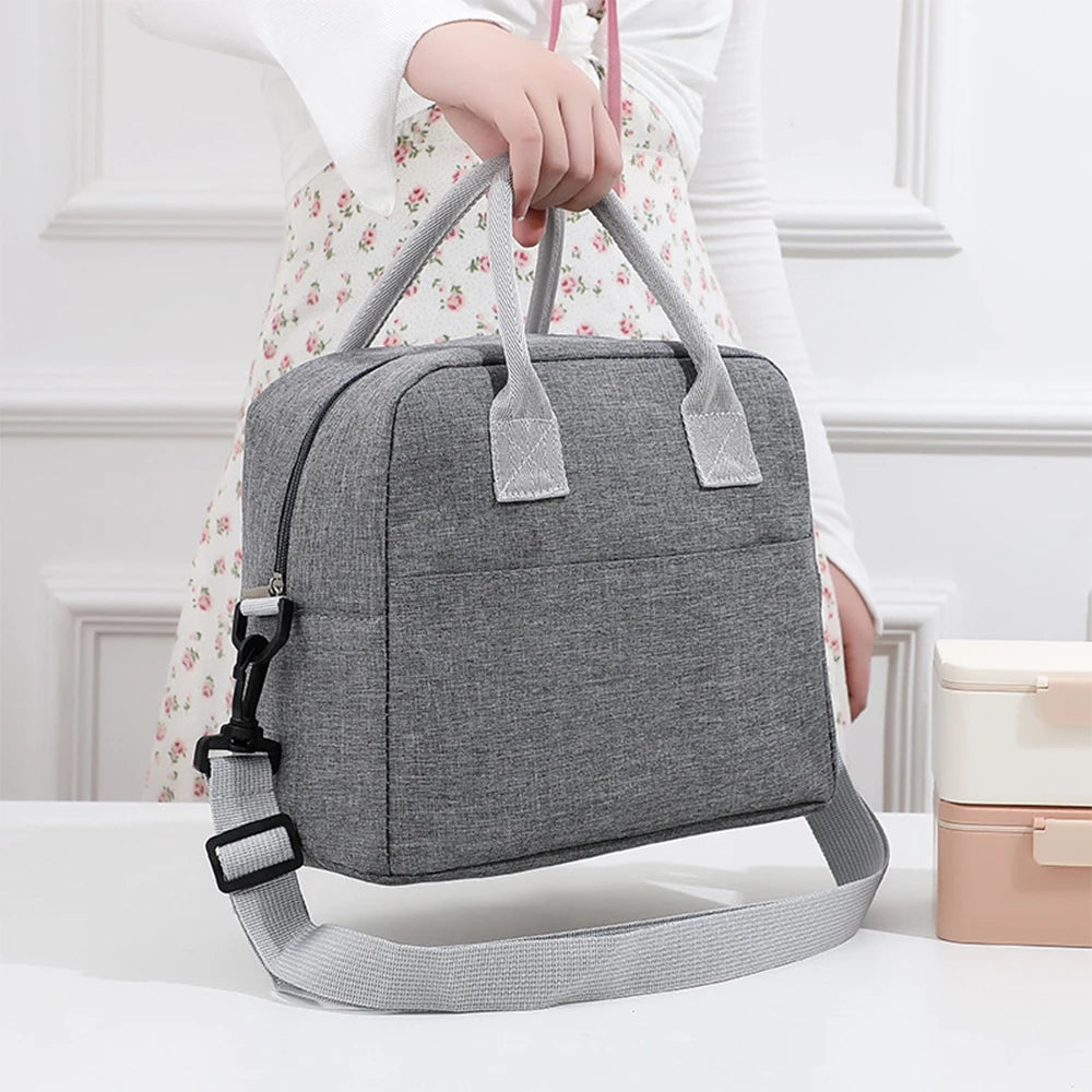 Portable Lunch Bag with Shoulder Strap Handle Cooler Bag Canvas Thermal Food Container for Work Student Picnic Insulated Box