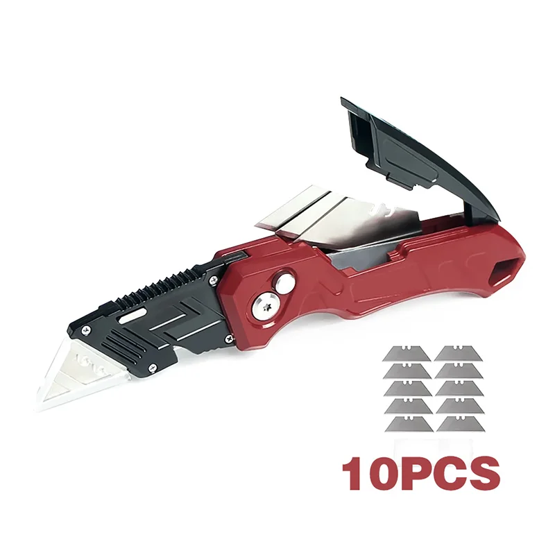 Folding Utility Knife Box Cutter 3-Position Blades Blade Storage Design With Extra 3 Blades Box Knife For Cartons Hand Tools