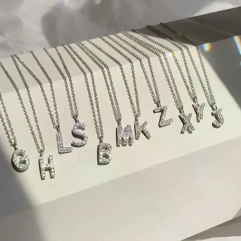 Fashion Shining A-Z Letter Pendant Charm Necklace 26 Initial Alphabet Name Clavicle Chain Party Jewelry Gift
