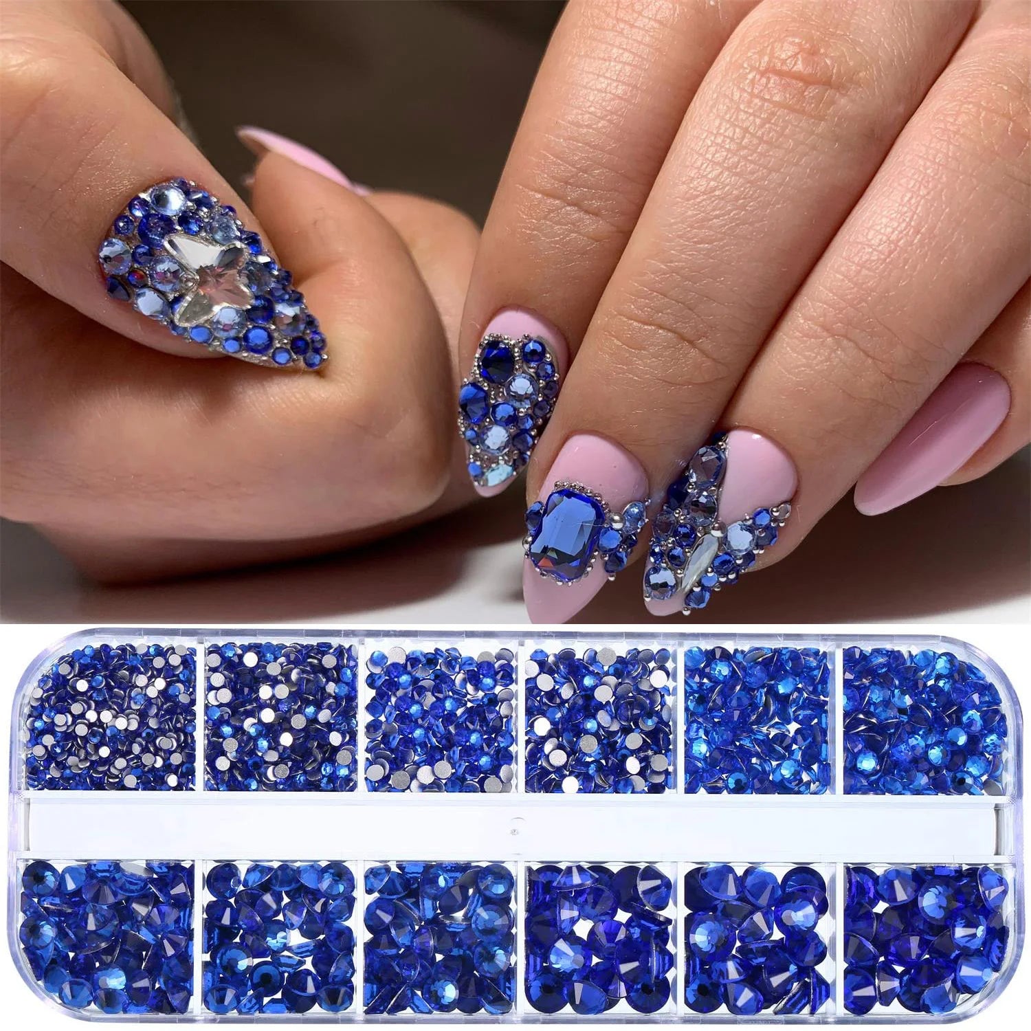 Nail Art Rhinestones Kit 2400pcs Nail Gems Ab Flatback Rhinestones Gems Stones with Storage Organizer for Design Bright Holiday