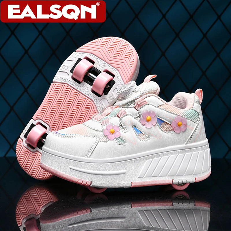 Roller Skates Kids Four Wheels With Sneakers for Girls' Detachable Roller Shoes Breathable Fashin Children Walking Shoes