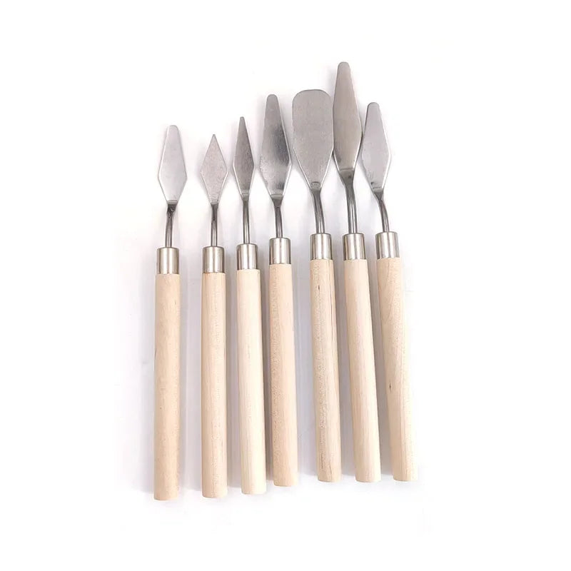 7Pcs Stainless Steel Palette Knife Gouache Palette Kit Oil Painting Supplies Fine Art Knife Painting Tool Set Flexible Blades