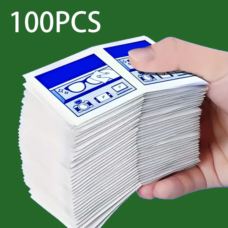 100 Disposable Eyeglass Cleaning Wipes - Individually Packaged, Suitable for Eyeglasses, Smartphones, Tablet Screens - Special for Sensitive Surfaces, No Residue, Phone Screen Cleaning