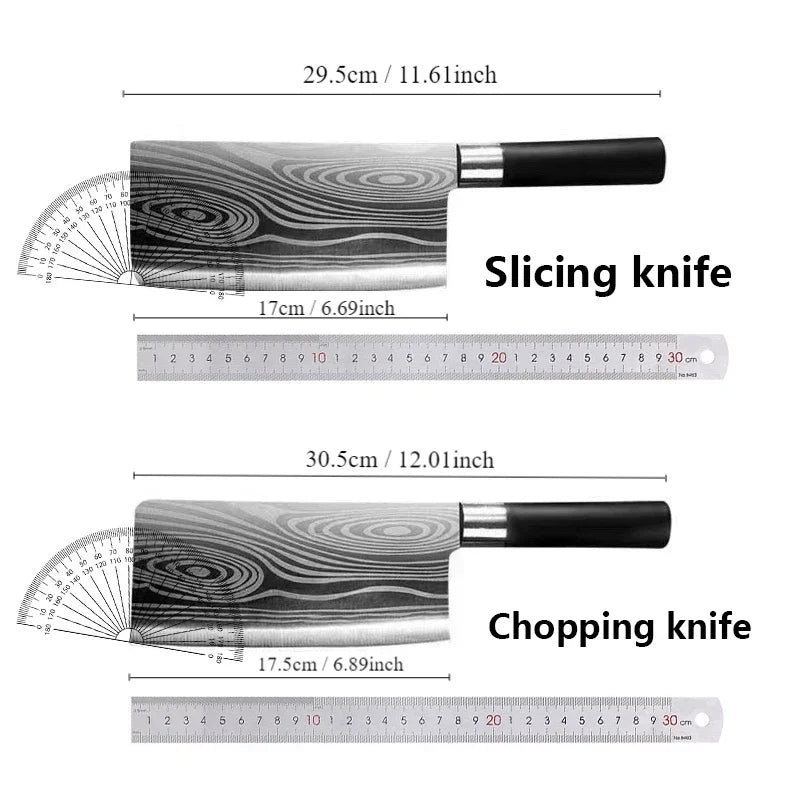 Utility Stainless Steel Sharp Slicing Chef Knife Kitchen Knives Scissors Sharpening Rod Set Laser Damascus Pattern Cooking Tool