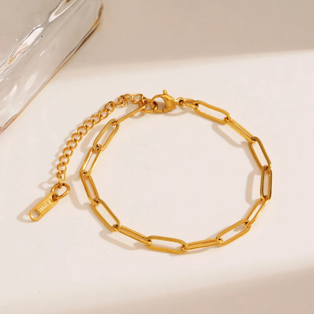 Minimalist Gold Color Chain Necklace for Women Waterproof Stainless Steel Chunky Paperclip Bracelet Hip Rock Jewelry Gift