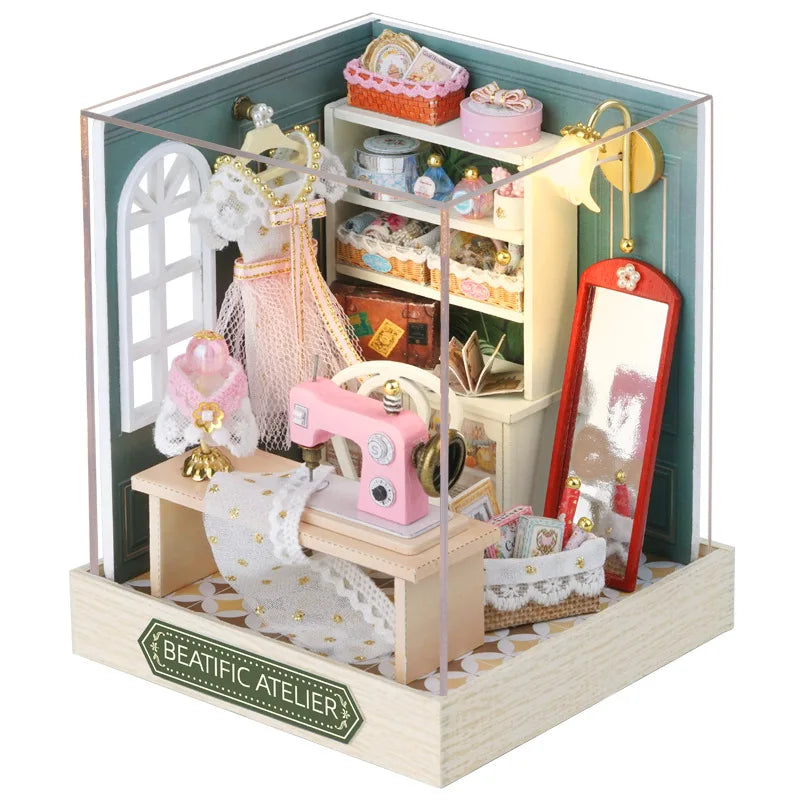 DIY 3D Puzzles Wooden Toy Miniature Dollhouse Handmade Doll House Model Building Kits Coffee House Toys For Xmas Gifts