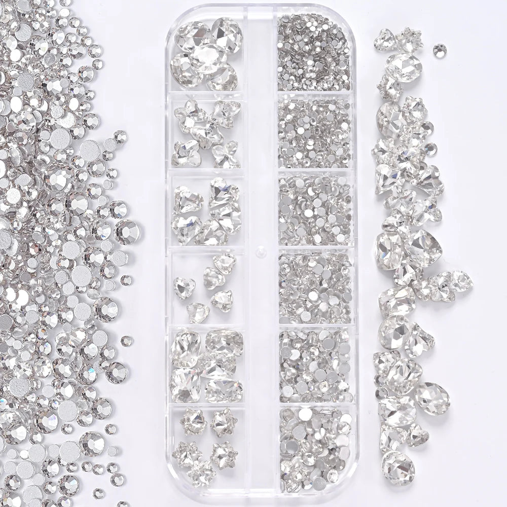 Nail Art Rhinestones Kit 2400pcs Nail Gems Ab Flatback Rhinestones Gems Stones with Storage Organizer for Design Bright Holiday