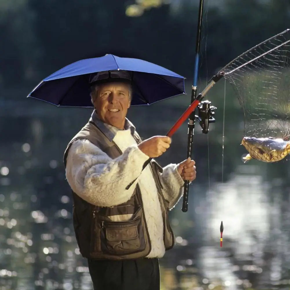 Head Umbrella Hats for Women & Men, Hands-Free Design with Adjustable Headband, Sun Rain Cap for Fishing Gardening & Outdoor Use