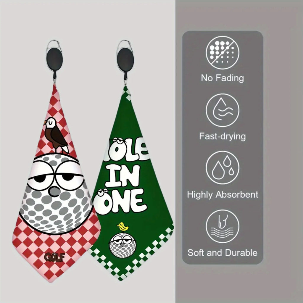 2 counts New High Quality Golf Towels Fashionable and Double Sided Print Telescopic Hook Quick Drying Super Absorbent Soft Fast