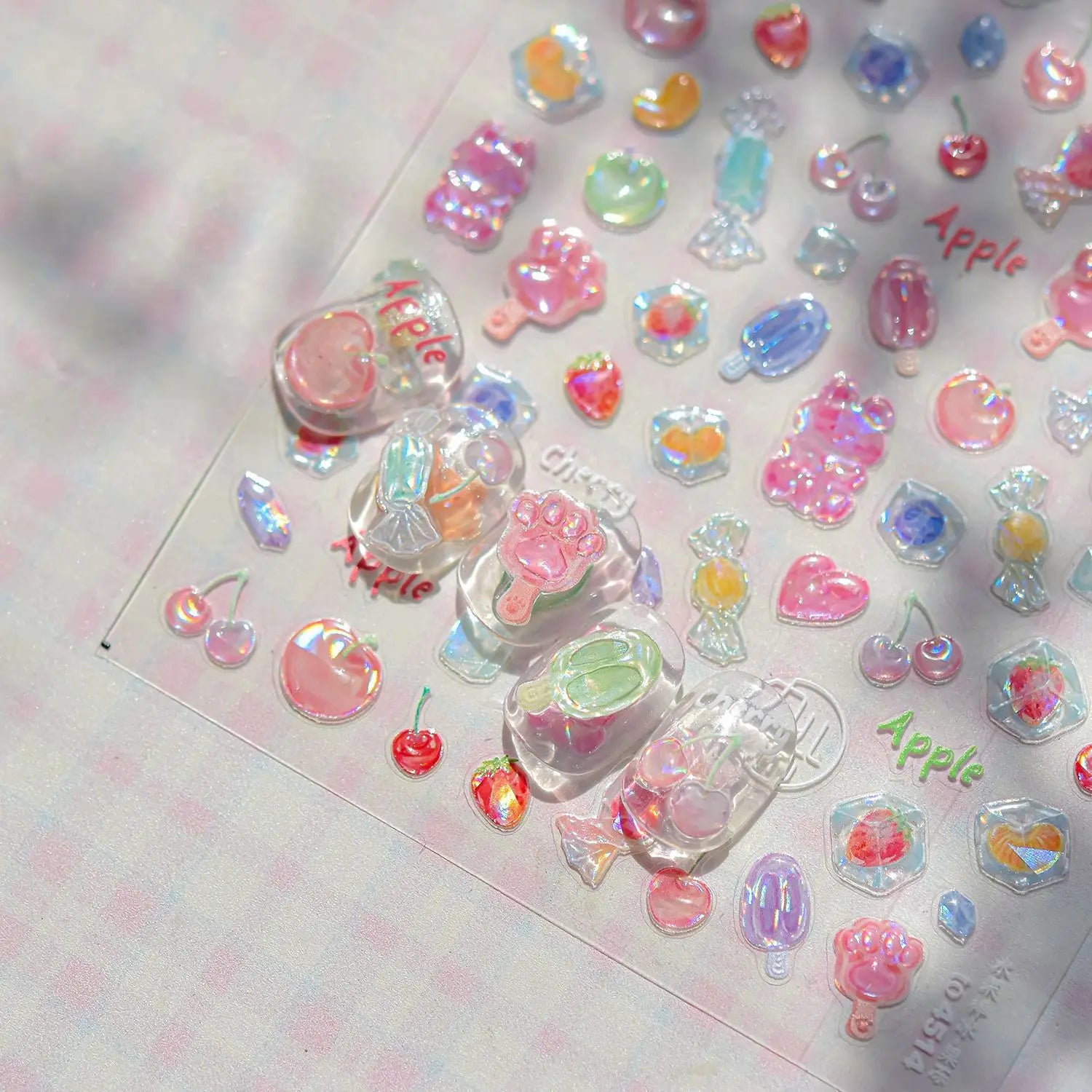 Fresh Sweet Fruits Strawberry Cherry Bowknot Love Heart Lemon 5D Nail Art Stickers Self Adhesive Decorations Nail Manicure Decal