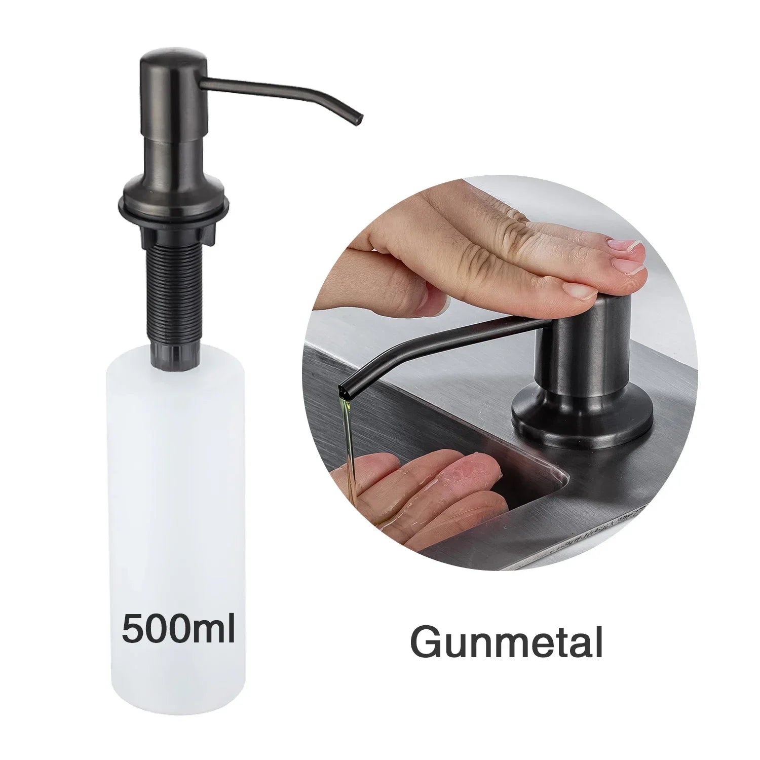 Liquid Soap Dispensers Stainless Steel Pump Head with 500ML PE Bottle Build in Dispenser Soap for Kitchen Accessories