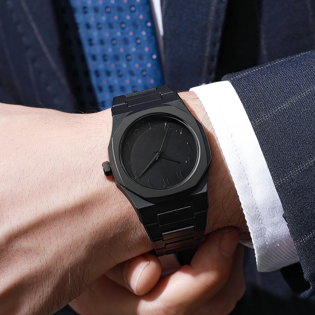 Modern Minimalist Personality Creative All-black Men's Watch Arabic Digital Sports Leisure Quartz Watch Unique Design Watch