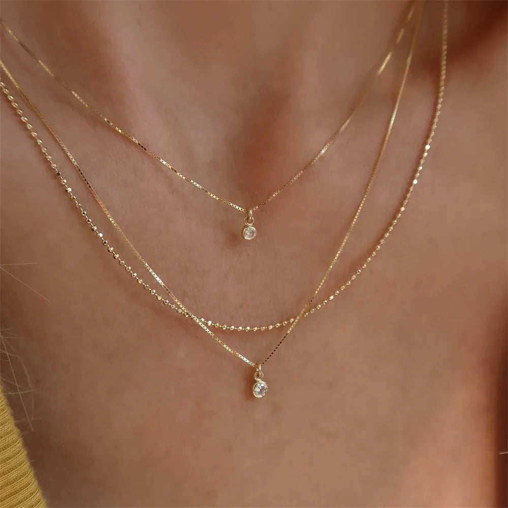 Boho Gold Color Multilevel Geometric Venice Chain Necklace For Women Female Fashion Vintage Round Crystal Pendant Jewelry Gift